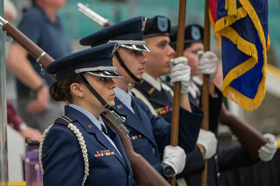 ROTC in their dress uniforms at a ceremony